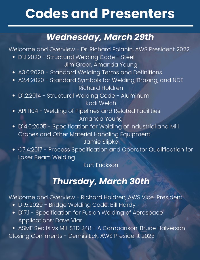 Welding to Code Compliance Codes and Presenters Flyer