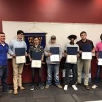 AWS Mobile Section Chairman Jody Heusmann (left) and 2019 Section Scholarship recipients at 9/12/2019 Section Meeting